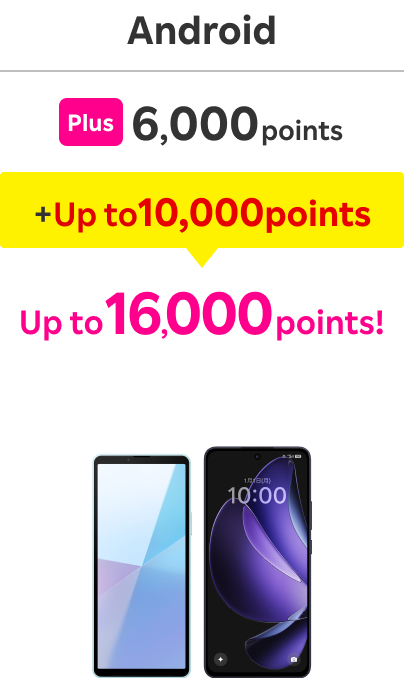 Android: Extra 6,000 points / Combined with 10,000 points / Save up to 16,000 points！