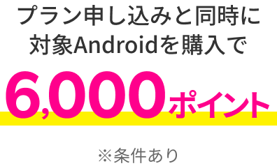 プラン申し込みと同時に対象Androdを購入で6,000ポイント ※条件あり