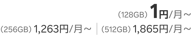 (128GB)980円/月〜 (256GB)1,263円/月〜 (512GB)1,865円/月〜