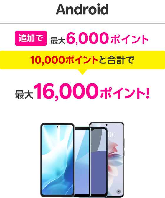 Android 追加で最大6,000ポイント 10,000ポイントと合計で 最大16,000ポイント！