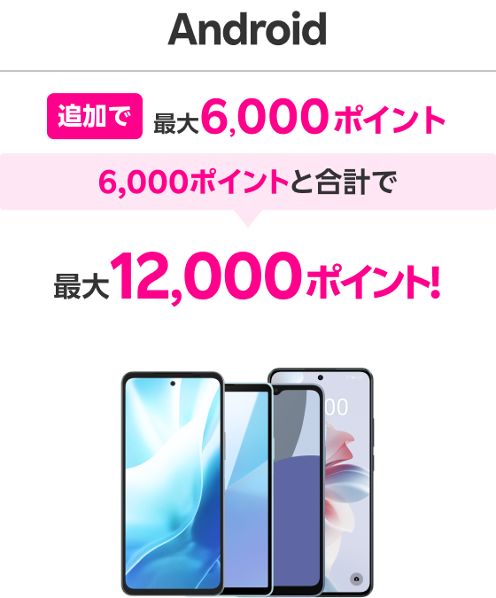 Android 追加で最大6,000ポイント 6,000ポイントと合計で 最大12,000ポイント！