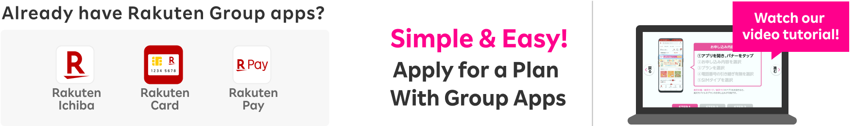 Already have Rakuten Group apps？ Simple ＆ Easy！ Apply for a Plan With Group Apps