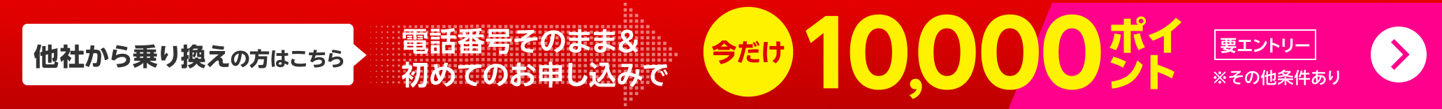 他社から乗り換えの方はこちら 【要エントリー】電話番号そのまま乗り換え＆初めてのお申し込みで10,000ポイントプレゼント！★1/7（火）08:59までポイントアップ中！★