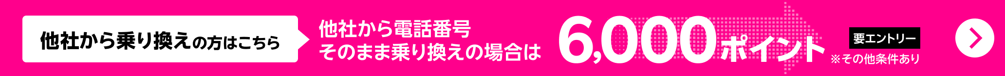 他社から乗り換えの方はこちら 【要エントリー】電話番号そのまま乗り換え＆初めてのお申し込みで6,000ポイントプレゼント！