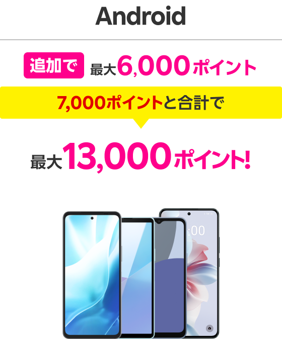 Android 追加で最大6,000ポイント 7,000ポイントと合計で最大13,000ポイント!