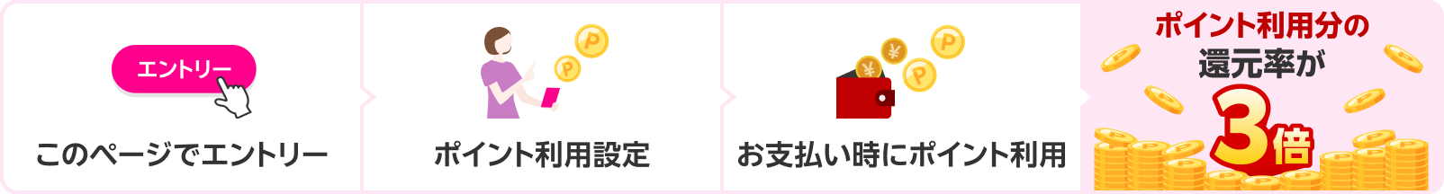 このページでエントリー ポイント利用設定 お支払い時にポイント利用 ポイント利用分の還元率が3倍