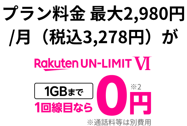 Rakuten UN-LIMIT VI 3カ月1回線目なら0円※2