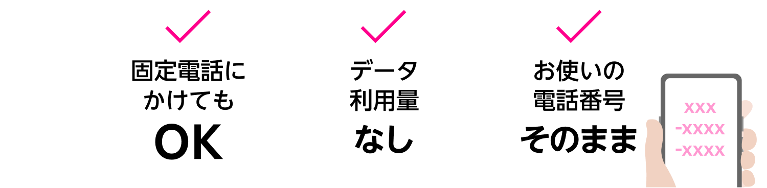 固定電話にかけてもOK データ利用量なし お使いの電話番号そのまま