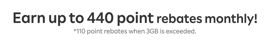 Earn up to 440 point rebates monthly! *110 point rebates when 3GB is exceeded.