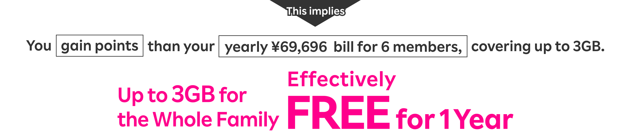 You gain points than your yearly ¥69,696 bill for 6 members, covering up to 3GB. It’s effectively free for the whole family up to 3GB for one year.