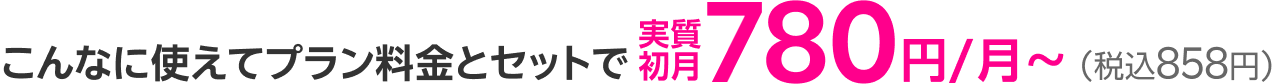 こんなに使えてプラン料金とセットで実質初月780円/月～（税込858円）