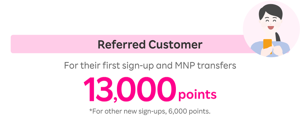 Referred Customer For their first sign-up and MNP transfers 13,000 points