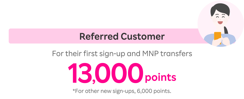 Referred Customer For their first sign-up and MNP transfers 13,000 points