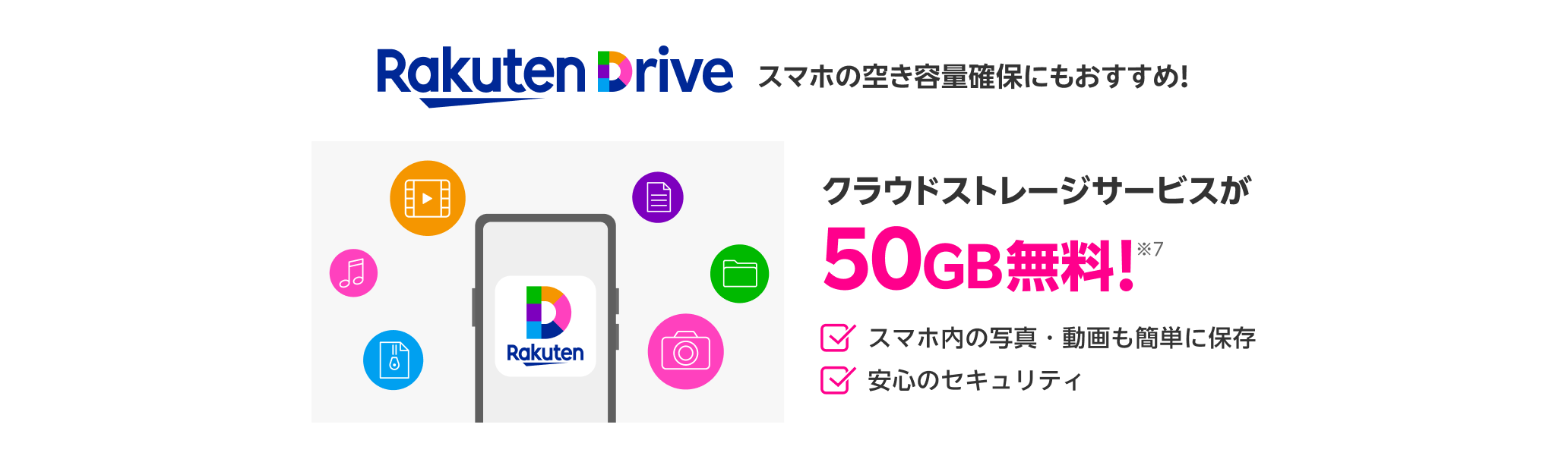 クラウドストレージサービスが50G無料！スマホ内の写真・動画も簡単に保存。安心のセキュリティ