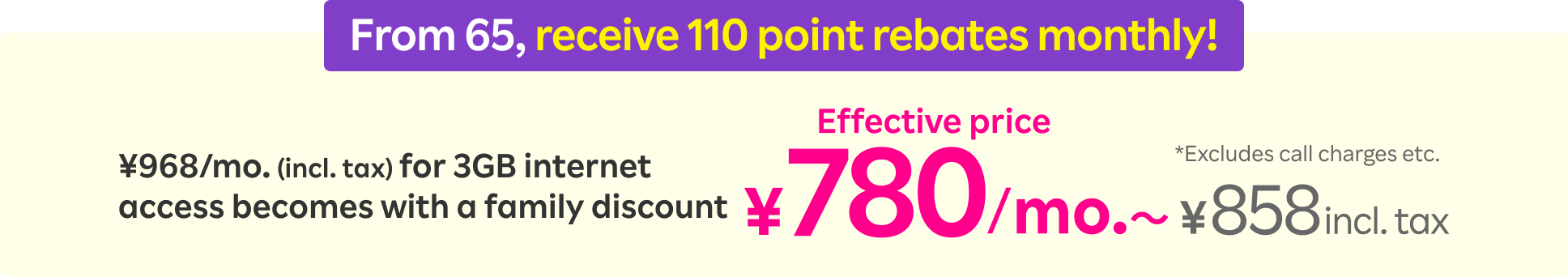 From 65, receive 110 point rebates monthly!