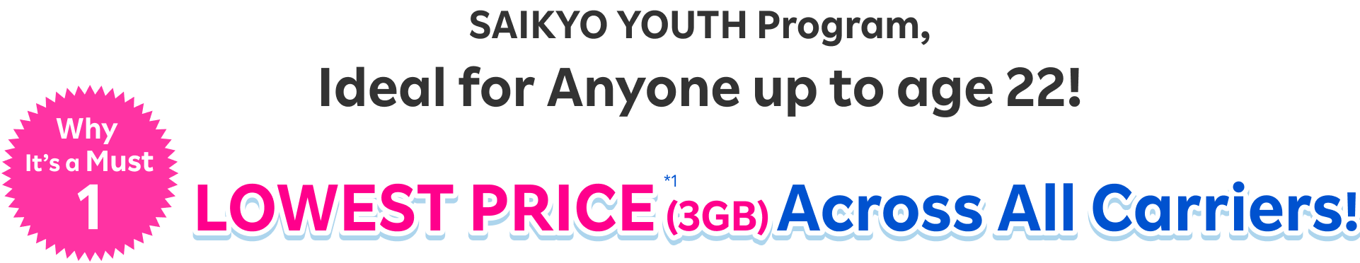 SAIKYO YOUTH Program, Ideal for Anyone up to age 22! LOWEST PRICE (3GB) Across All Carriers!