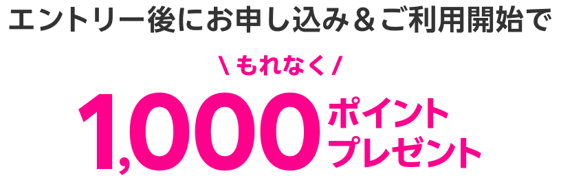 エントリー後にお申し込み＆ご利用でもれなく1,000ポイントプレゼント