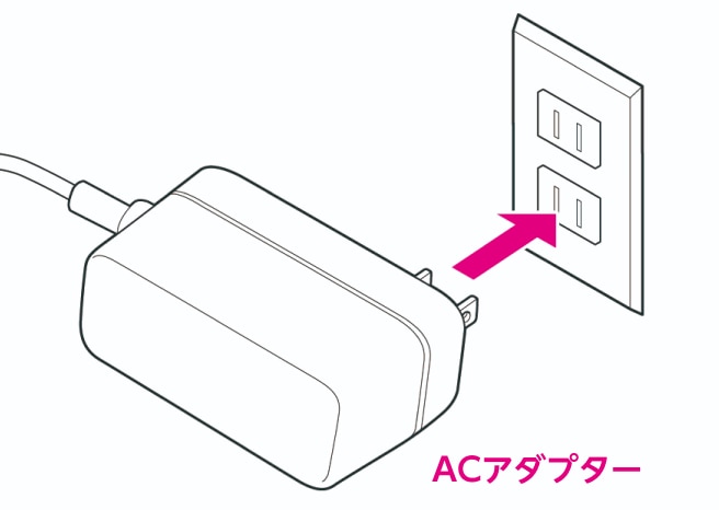 2. ACアダプターの電源プラグをコンセントに差し込む