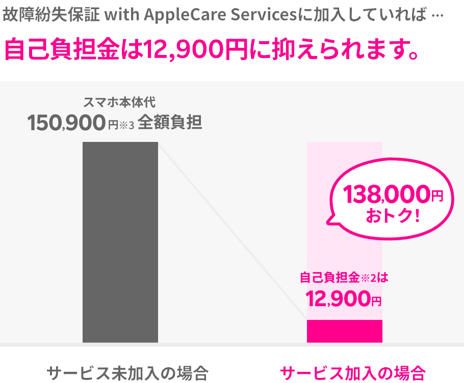故障紛失保証 with AppleCare Servicesに加入していれば自己負担金は12,900円に抑えられます。