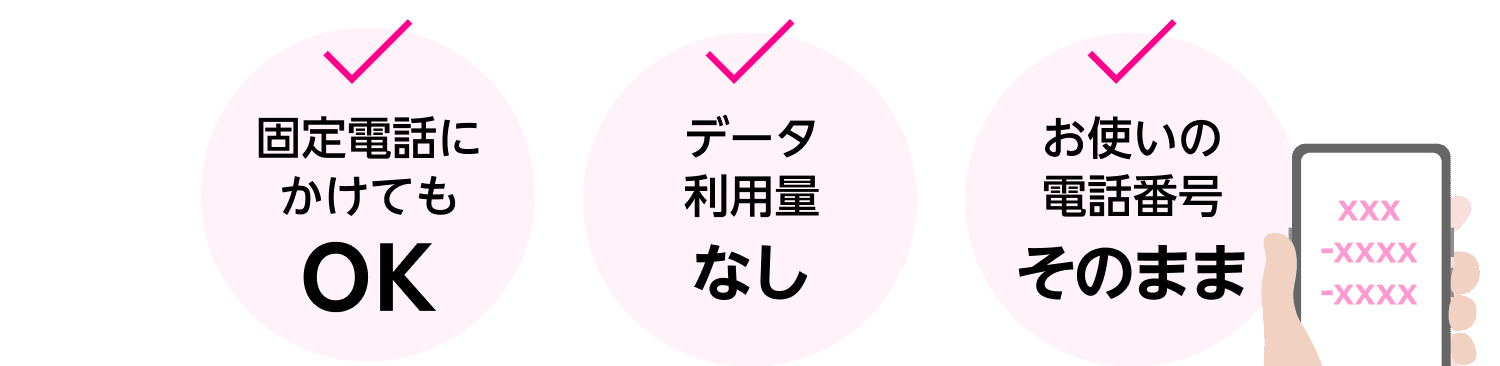 固定電話にかけてもOK データ利用量なし お使いの電話番号そのまま