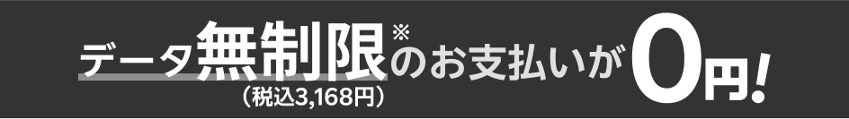 データ無制限※（税込3,168円）のお支払いが0円!