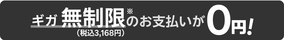 ギガ無制限※（税込3,168円）のお支払いが0円!