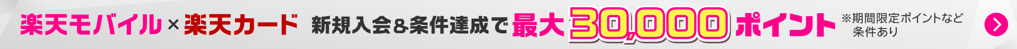楽天モバイル×楽天カード 新規入会&条件達成で最大30,000ポイント ※期間限定ポイントなど条件あり