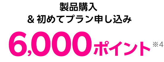 製品購入&初めてプラン申し込み 6,000ポイント※4